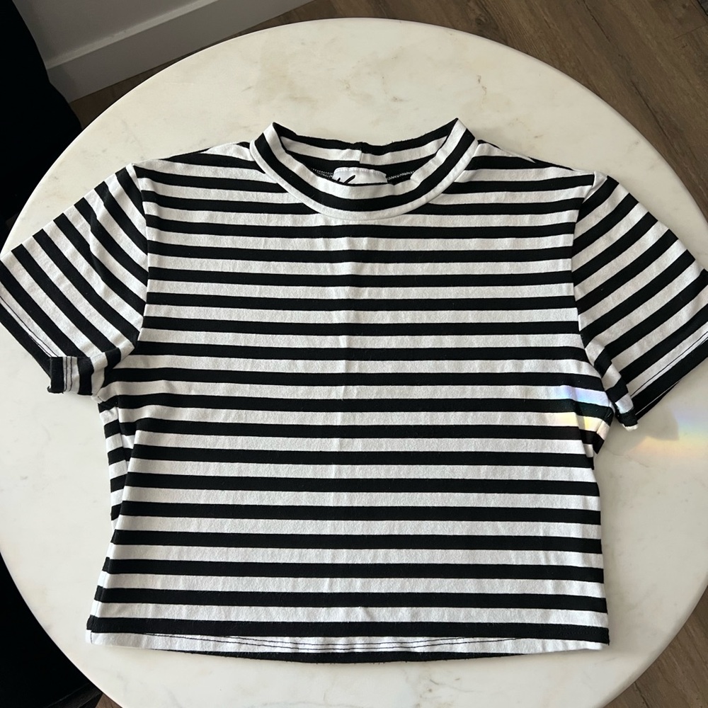 Vixen by Micheline Pitt Monochrome Striped Short Sleeve Top